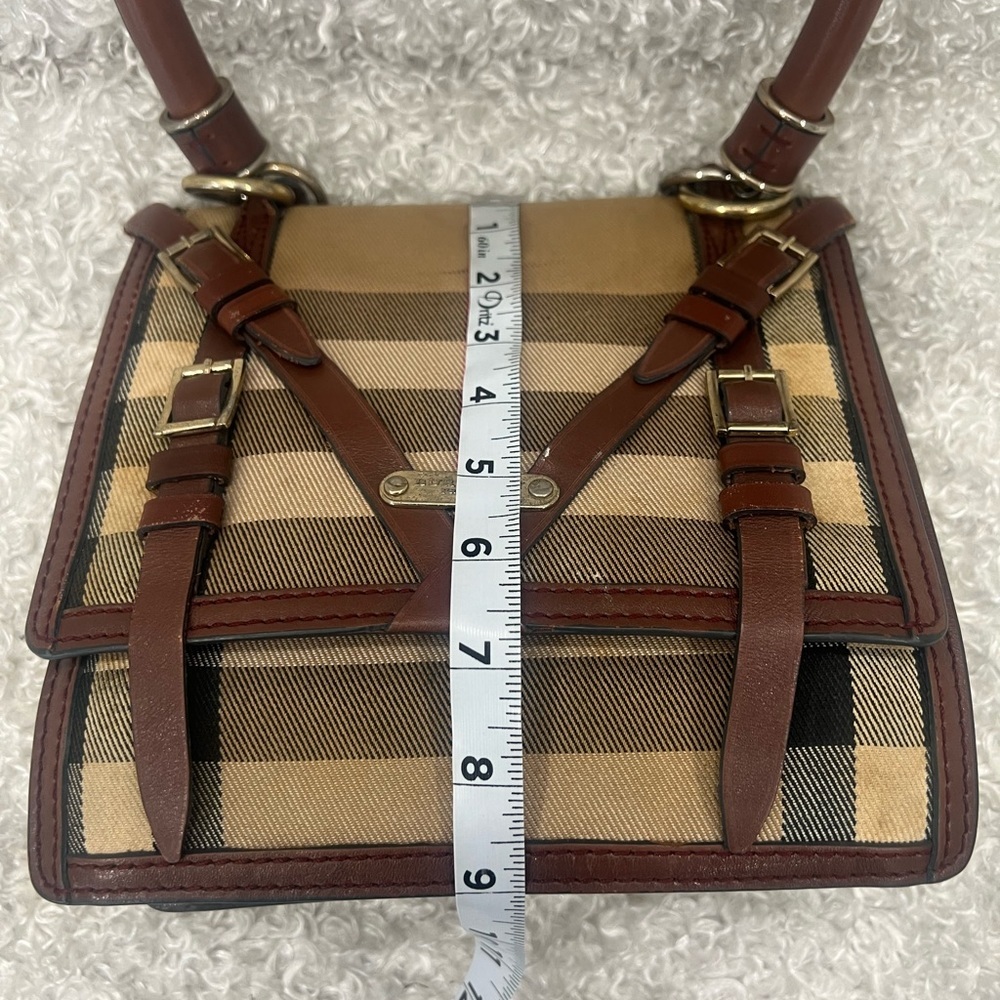 Burberry Brown/Beige House Check Coated Fabric Leather Shoulder Bag - Picture 9 of 16